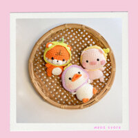 Móc khoá Vịt mũ hành - Hổ mũ lê - Heo mũ chanh Handmade bằng len