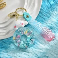 Móc khóa vòng bơi cát lỏng Sanrio hoạt hình, móc khóa xe tinh tế, trang trí túi quà tặng bán buôn