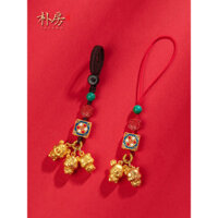 Móc khóa xe hơi ba kết hợp năm con thỏ Pufang, mặt dây chuyền thỏ, dây điện thoại, mặt dây chuyền vàng cổ