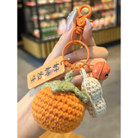 Móc khóa xe ô tô đan tay Good Persimmon Happens, móc khóa trái tim nữ tính tinh tế, móc khóa màu cam cho cặp đôi, mặt dây chuyền nhỏ cho ba lô