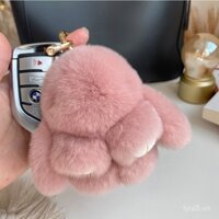 Móc khóa xe ô tô thỏ nhỏ bằng lông thỏ Rex Hàn Quốc INS, phụ kiện trang trí túi xách dễ thương giả vờ thỏ chết