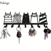 Móc trang trí mèo POKINGE, Giá treo áo dễ thương bằng kim loại, Trang trí treo tường 7 móc Móc chìa khóa hiện đại Giá treo áo khoác Mũ khăn chìa khóa