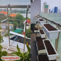 Móc treo chậu cây ban công kèm 2 chậu trồng hoa dài 48*20*17cm thông minh