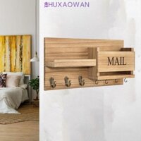 Móc treo chìa khóa gỗ ZHUXAOWAN, Giá đựng chìa khóa lớn treo tường, Mộc mạc trang trí đa chức năng với 7 móc chìa khóa và hộp đựng thư cho gia đình