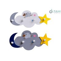 Móc treo đồ gắn tường hình mây trăng sao 4 chốt gỗ W-MTĐ-11 TAN