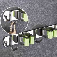 Móc treo kẹp giữ chổi và đồ vật đa năng bằng inox 304, dùng keo dán hoặc vít (Kho Hà nội)