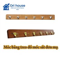 Móc treo quần áo gia đình bảng gỗ cao su gắn tường móc sắt đơn - Ori House