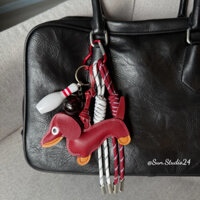 Móc Treo Túi Xách Hình Chó Đỏ Đô, Charm Đeo Túi Xách Chó Da, Móc Treo Cặp Sách Chó Da Đỏ Đô