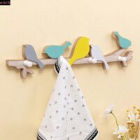 Móc treo tường hình chim KOPIDA, Giá treo chìa khóa gỗ treo tường không đục lỗ, Dễ dàng lắp đặt 4 móc dễ thương Giá lưu trữ trang trí sáng tạo tại nhà