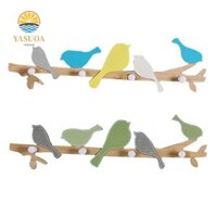 Móc treo tường hình chim LARGLO, 4 móc treo tường Giá móc chìa khóa gỗ, Giá đỡ lưu trữ chìa khóa Dễ thương Tiết kiệm không gian Quần áo không đục lỗ Móc áo Đồ dùng nhà bếp