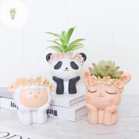 Mod Hoạt Hình Thú Nhựa Mọng Nước Chậu Hoa Máy Tính Để Bàn Sáng Tạo Chậu Làm Vườn Handmade Hoa Hộp Đựng Bút VN