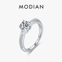 Modian Bạc 925 Cổ Điển Lấp Lánh Tròn 1CT Nhẫn Cưới Zirconia Cho Nữ Đính Hôn Mạ Bạch Kim Trang Sức Mỹ