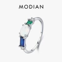 Modian Bạc 925 Opal & Nhẫn đeo tay sang trọng Zirconia đầy màu sắc Mạ bạch kim có thể xếp chồng lên nhau Trang sức hợp thời trang dành cho nữ