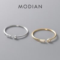 Modian Real Bạc 925 Đơn Giản Mỏng Trong Suốt CZ Nhẫn Ngón Tay Có Thể Điều Chỉnh Nhẫn Vàng 14K Cho Nữ Trang Sức Cưới Quà Tặng