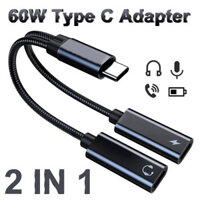 Mới 2 TRONG USB C Loại C Bộ Chia Sang Loại Kép USB C Tai Nghe Jack Bộ Chuyển Đổi Âm Thanh Sạc Nhanh 60W Cho Samsung IPhone 15 Huawei
