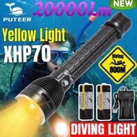 Mới 20000lm Puteer Siêu Sáng Chống Thấm Nước Lặn DY52 Dưới Nước Lặn Đèn Pin Ánh Sáng Vàng Ấm Cho Câu Cá IPX8 Chống Thấm Nước