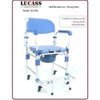 (Mới 2022) Ghế Bô Vệ Sinh Lucass GX-200 Khung Nhôm Cao Cấp - Có Đệm, Bánh Xe, Chỗ Gác Chân
