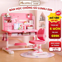 [Mới 2025] Bàn ghế chống gù Lumili E09, bàn học sinh cho bé nâng hạ độ cao, kèm kệ sách thông minh