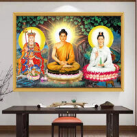 (mới 2025)Tranh Tam Thánh có đèn tráng gương decor góc tu tập quà tặng phật giáo