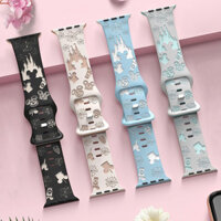 Mới 3d Khắc Lâu Đài Disney Chuột Mickey Họa Tiết Dây Đeo Đồng Hồ Mềm Cho Apple Watch Ultra 2 Series SE 9 8 7 6 5 4 3 2