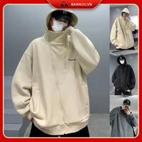 Mới Áo hoodie nam Màu Trơn áo hoodie dày Phối Khóa Kéo áo hoodie unisex Thời Trang hoodie zip Nam Nữ