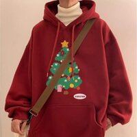 Mới Áo hoodie Tay Dài Dáng Rộng Có In Hình Cây Thông Giáng Sinh Thời Trang Cho Cặp Đôi