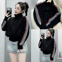 [mới] áo Khoác Cổ Trụ Dây Kéo Nỉ Nam Nữ Dáng Lửng Phối 3 Sọc Tay Màu Sắc Siêu đẹp , Dễ Thương – U33