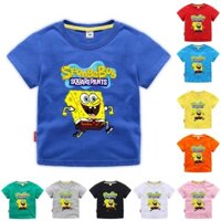 Mới Áo Thun Cotton Tay Ngắn In Hình Sponge Bob Thời Trang Mùa Hè Cho Bé