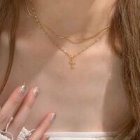 Mới Bạc S925 Phong Cách Pháp Full Kim Cương Nhỏ Chữ Thập Mặt Dây Chuyền Xương Đòn Vòng Cổ Xếp Chồng Tính Khí Nhập Sang Vòng Cổ Cho Nữ WAZF