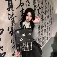 Mới Ban Đầu Trường Học Kẻ Sọc Hello Kitty Cầm Tay Ba Lô Niche Ba Lô