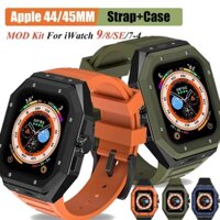 Mới Bộ Dây Đeo Đồng Hồ Bằng Thép Không Gỉ + ap silicone Cho apple watch series 9 45mm i watch 8 7 6 5 4 se 45mm 44mm