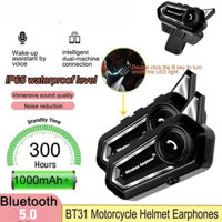 Mới BT31 Nút Điều Khiển Tròn Lớn Tai Nghe Xe Máy Bluetooth Mũ Bảo Hiểm Tai Nghe Chống Thấm Nước Giảm Tiếng Ồn Gọi Không Dây Tai Nghe Có Đèn