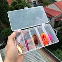 Mồi câu lure, bộ hôp mồi lure, gồm 4 mồi lure giả, 1 hạt gạo hỗ trợ lém xa,1 hộp đựng mồi và khóa link, chì câu cá