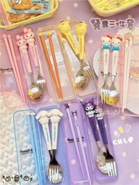 Mới Cho Bé Bát Thực Phẩm Bổ Sung Đóng Hộp Inox Nĩa Thìa Đũa Bộ Đồ Ăn Di Động Kulomi Tai Lớn Chó Trẻ Em