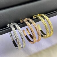 Mới CNC kẻ sọc nhẹ sang trọng coco Bông tai kim cương dành cho nữ Bông tai mịn kim cương hồng 18k phong cách vàng hồng