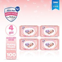 [MỚI] COMBO 4 gói Khăn ướt Bobby có mùi 100 tờ/gói (màu hồng)