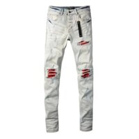Mới Của Mỹ Dạo Phố Hợp Thời Trang Nam Châu Âu Mỹ Cao Phố Miếng Dán Rách Quần Jean Nam Thêu Slim fit Đẹp Trai Quần Dài