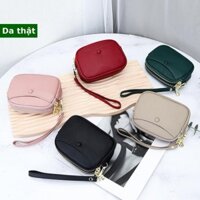 Mới Da Bò Da Mini Ví Đựng Tiền Xu Nữ Da Thật Dung Tích Lớn Đôi Dây Kéo Túi Bảo Quản Đa Chức Năng Ví Ly Hợp