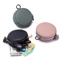 Mới Da Ví Đựng Tiền Xu Túi Treo Nhỏ Túi Tròn Nữ Đôi Dây Kéo Tai Nghe Túi Bảo Quản Ví Mini