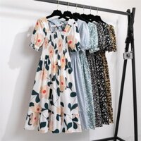 Mới Đầm chiffon Chữ A Tay Ngắn Xếp Ly In Họa Tiết Hoa Phong Cách boho Kèm Cà Vạt Sau Lưng Thời Trang