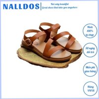 [Mới & Đẹp] NALLDOS Sandal chéo quai da Microfiber, đế 2 lớp cao 3cm chắc chắn 3 màu thời trang (Đen, Bò, Kem)