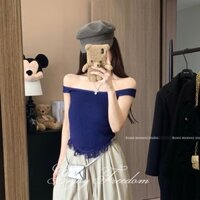 Mới Dệt Kim Nhỏ Xe Tăng Áo Vest Nữ Bên Ngoài Mặc Thiết Kế Mỏng Tua Rua Cổ Vuông Áo Ngắn