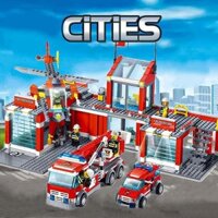 Mới Fire City Series Trực Thăng Cảnh Sát Xe Cứu Hỏa Trụ Sở Bé Trai Lắp Ráp Trung Quốc Khối Xây Dựng Lắp Ráp Đồ Chơi Quà Tặng 2.20