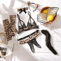 Mới Gợi Cảm Ba Điểm Da Báo In Hình Mèo Cô Gái Gợi Cảm Cosplay Bộ Đồ Lót Gợi Cảm