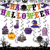 Mới Halloween Trang Trí Tiệc Bí Ngô Xoắn Ốc Đồ Trang Trí Halloween Nhện Kéo Cờ Ma Lễ Hội Không Khí Trang Trí