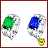 Mới Hình Chữ Nhật Kim Cương Xanh Ngọc Lục Bảo Thời Trang Độc Đoán Hợp Thời Trang Nam Mở Kẻ Sọc Zircon Tourmaline Nhẫn Kinh Doanh