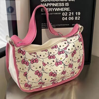 Mới Hoạt Hình Dễ Thương Màu Hồng HELLO KITTY Túi Vải Đeo Vai Túi Đeo Ngang