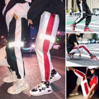 [MỚI HÓT] Quần jogger nam nữ phản quang phát sáng vải dù dáng dài phối sọc thể thao, 4 màu đen trắng vàng hồng Q093 2021