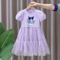 Mới Kuromi Công Chúa Đầm Cho Bé Gái 1-8 Tuổi Thời Trang Lưới Phồng Tím Đầm Mùa Hè Tay Ngắn