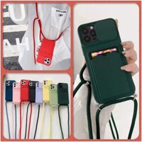 Mới Lạ Đẩy-Pull Bảo Vệ Ống Kính Misty Sling Điện Thoại Dành Cho iPhone 13 12 11 PRO MAX X XS MAX XR 8 7 PLUS SE 2020 Ốp Lưng Ví ID Khe Cắm Thẻ Tín Dụng Vỏ Điện Thoại Dây Đeo Ngang Silicon Màu Kẹo Bìa Mềm